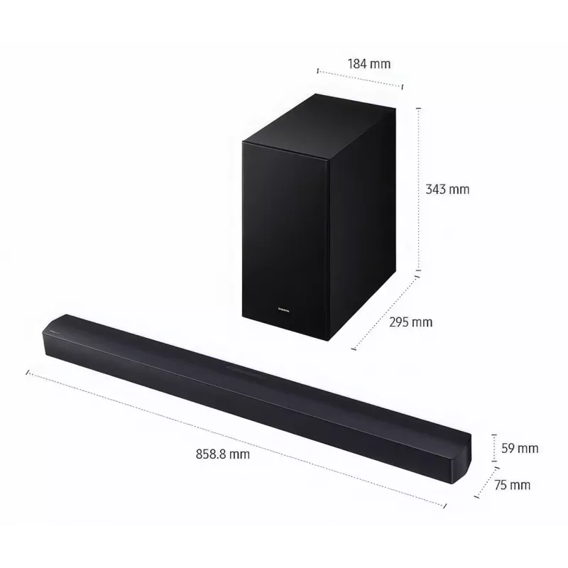 Soundbar Samsung HW-B450F/EN 2.1‑ch Bluetooth mit kabellosem Subwoofer, 300 W RMS, Dolby Audio, ARC
