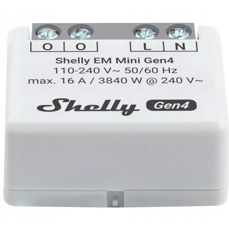 Smart-Relais Shelly Relay EM Mini Gen4 1-Kanal Wi‑Fi Matter Zigbee Bluetooth 8A, 110–240V, Energiezähler