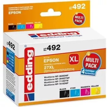 Edding EDD-492 (18-492) kompatibles Tinten-Kombipack für Epson 27XL, Schwarz/Cyan/Magenta/Gelb