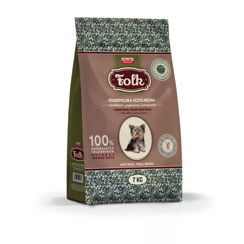 FOLK Small breeds Traditional polish meat feast mit Kaninchen, Lamm und Wachtel – Trockenhundefutter – 7 kg