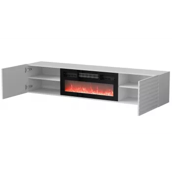 TV-Schrank Cama Meble TULA mit elektrischem Kamin, 1830×350×370 mm, weiße matte Oberseite und Rahmen