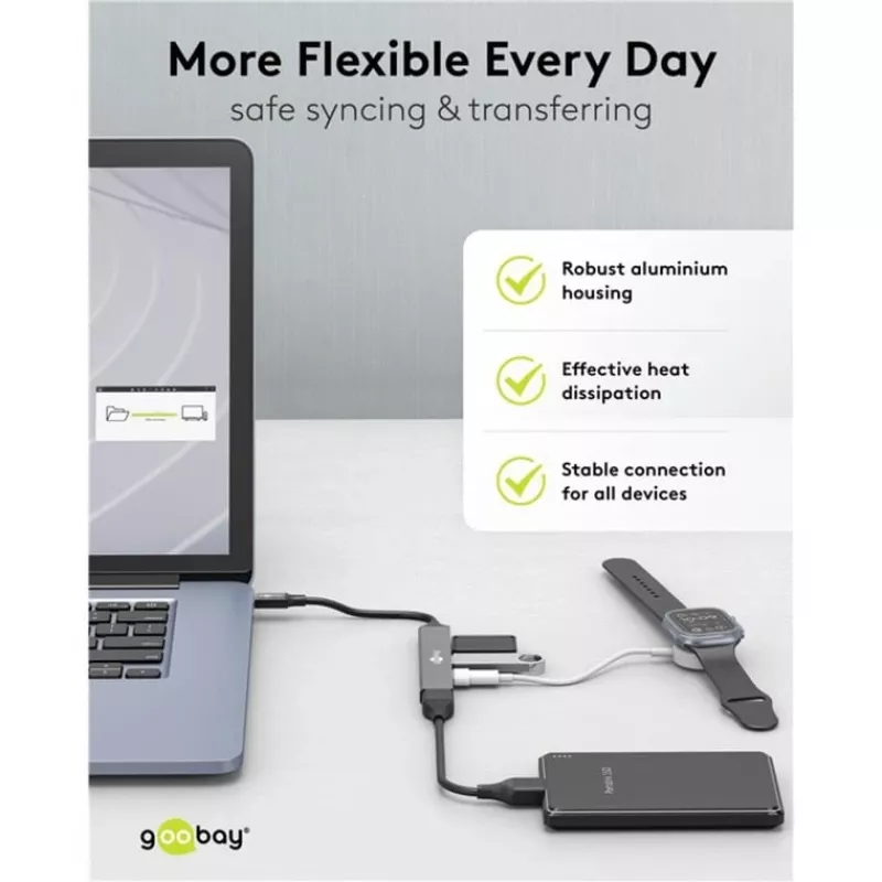 Goobay Slim 4-Port USB-Hub, USB-C™ auf USB-C™/USB-A, USB 3.2 (74459)