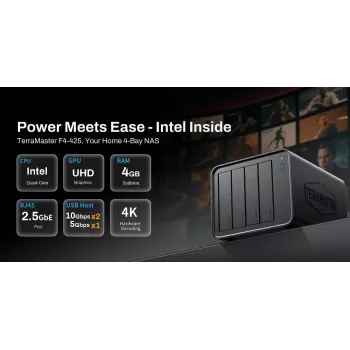 Network Attached Storage TERRAMASTER F4-425 NAS mit Intel Celeron N5095 Quad-Core 2 GHz, 4 GB DDR4