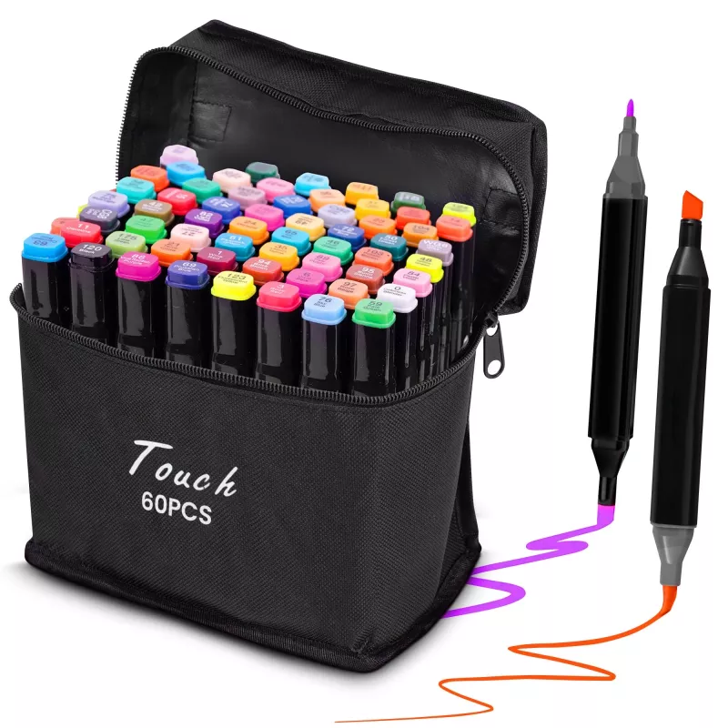 Marker-Set Extralink MARKERY 60SZT — 60 Stück, Pinsel- und Rundspitzen, Farben Schwarz/Coral/Mint/Moka/Sky