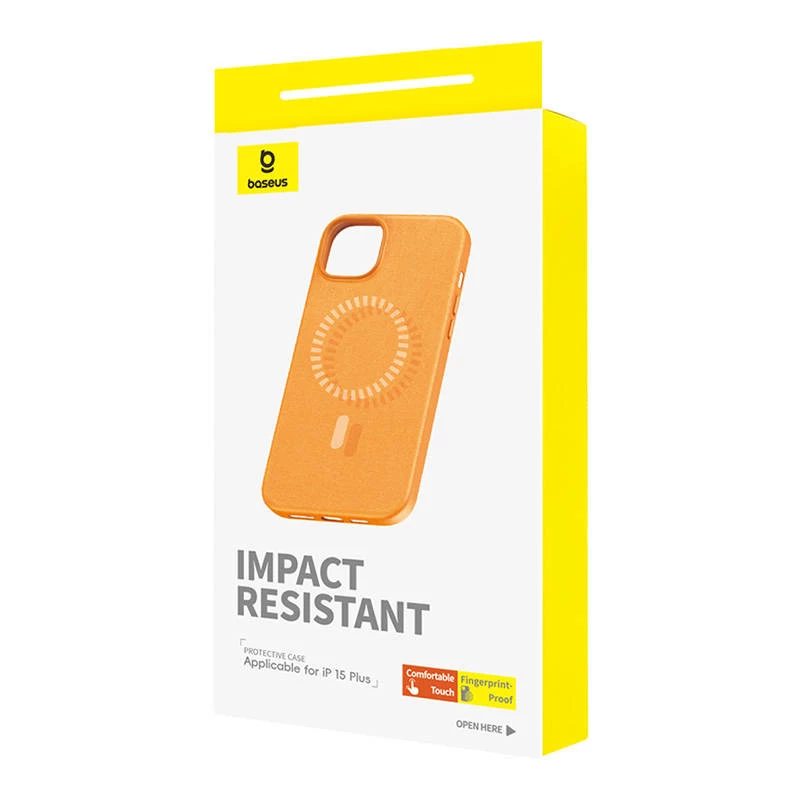 Magnetische Handyhülle für iPhone 15 Plus Baseus Fauxther Serie (Orange)