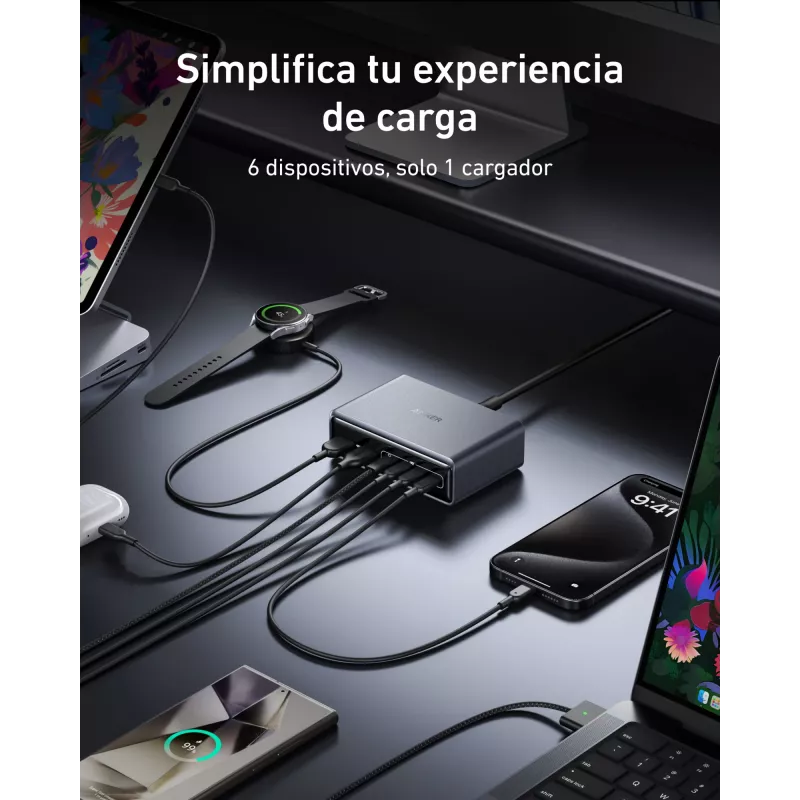 Charger GeNPrime 200W GaN 4xUSB-C 2xUSB-A Schwarz