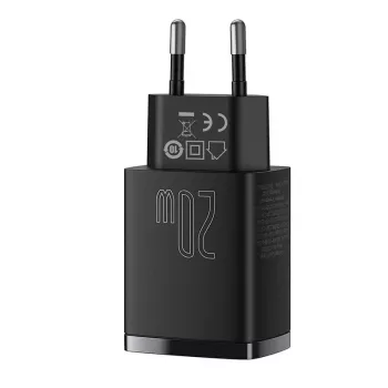 Indoor USB-Schnellladegerät Baseus CCXJ-B01 – 2 Ports (USB-C PD 20W + USB-A QC3.0 18W), 100–240 V, Schwarz
