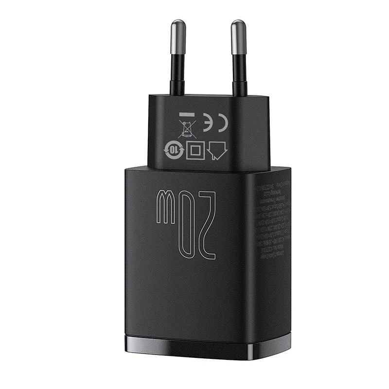 Indoor USB-Schnellladegerät Baseus CCXJ-B01 – 2 Ports (USB-C PD 20W + USB-A QC3.0 18W), 100–240 V, Schwarz