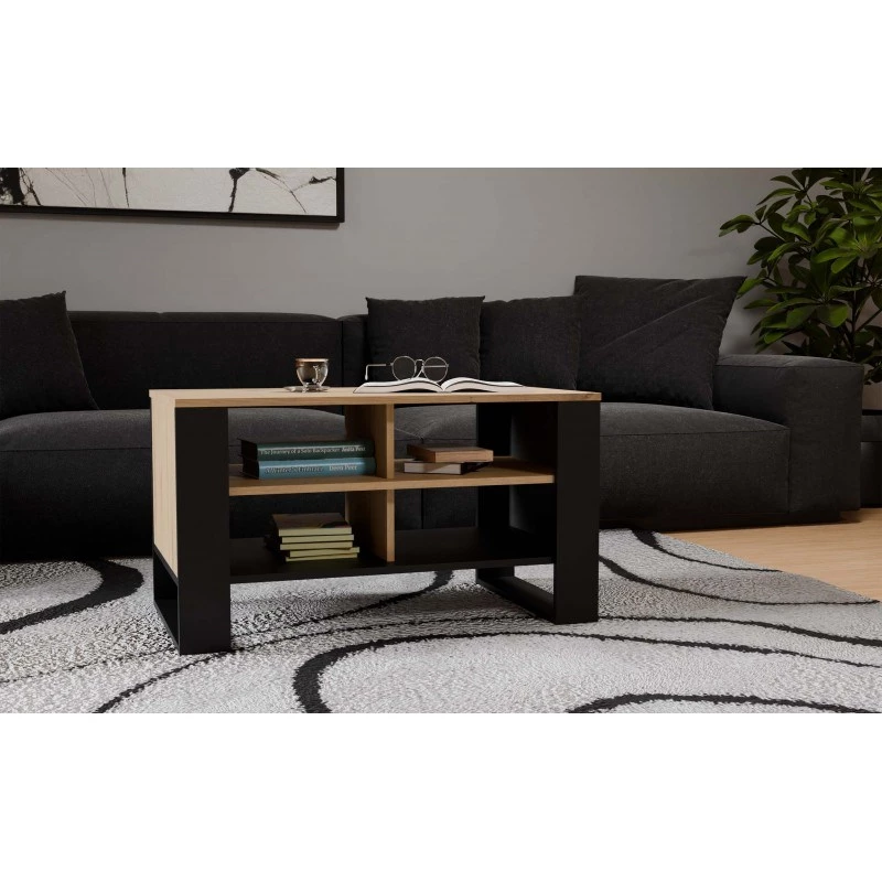 Couchtischplatte e shop STOLIK KAWOWY ŁAWA MODERN 4P schlank Dąb Artisan / schwarze Frezy