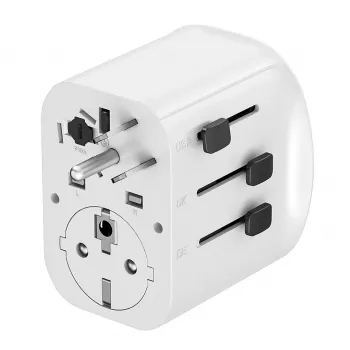 Reiseadapter GEMBIRD TPA-EU2A1C15-01-W – 15W, Typ-E-Stecker, 2× USB-A + 1× USB-C, 100–250V