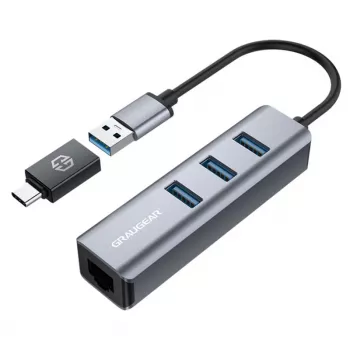 GRAUGEAR USB Hub G-HUB31L-A — USB 3.2 Gen 1 Typ-A-Host, 3x USB 3.2 Gen 1 Typ-A-Ports + RJ-45, 5000 Mbit/s