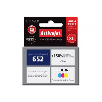 Activejet AH-652CR Tinte (Ersatz für HP 652 F6V24AE; Premium; 21 ml; Farbe)