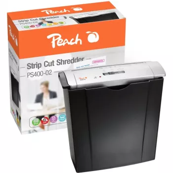 Aktenvernichter PEACH PS400-02, Streifenschnitt, 22 cm Arbeitsbreite, 7 mm Schnitt, schwarz/silber