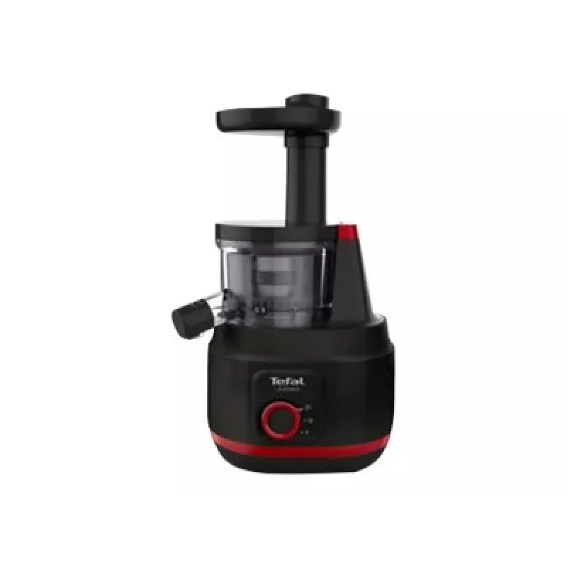 Slow Juicer Tefal Juiceo ZC150 – 150 W, 4,5 cm Einfüllschacht, 0,8 l Saft- und Tresterbehälter, 80 RPM, Schwarz/Rot