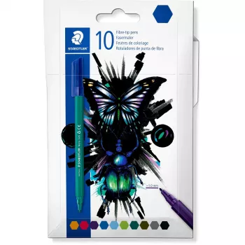 Fineliner Stifte Staedtler 326 C10 E1, ultrafeine 1 mm Spitze, sortierte Farben, 10er-Packung