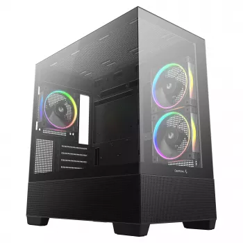 PC Midi Tower DeepCool CG380 3F – Schwarz, 235×437×451 mm, unterstützt 2x120 mm Seiten- + 1x120 mm Rücklüfter, Netzteil unten, 2,5-Zoll-/3,5-Zoll-HDD