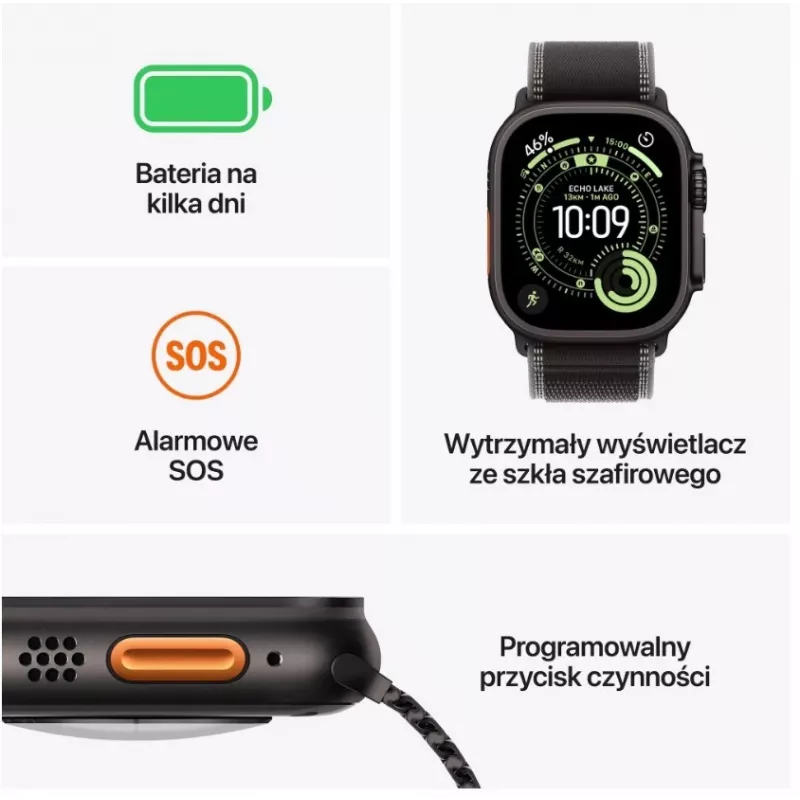 Smartwatch Apple Watch Ultra 3 GPS + Cellular 49mm Black Titanium Case with Black Titanium Milanese Loop Medium