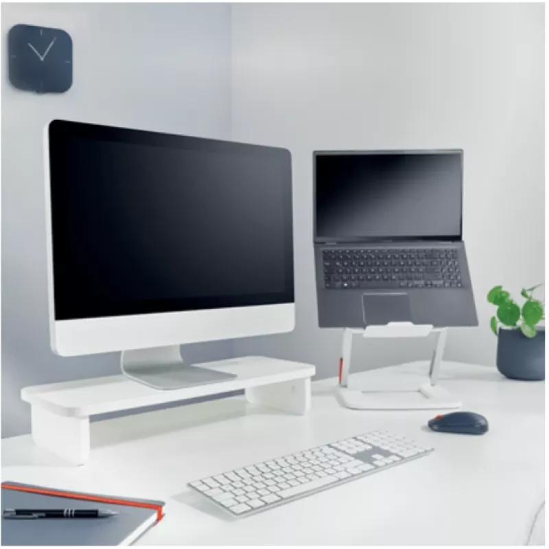 Monitorhalterung LEITZ Freestanding 64340001 — Tischständer für 61 cm (24 Zoll) Bildschirme, 20 kg Tragfähigkeit, höhenverstellbar, weiß