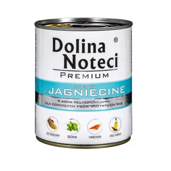 Nassfutter für Hunde Dolina Noteci Premium Lamm 800 g Dose — getreidefrei, ausgewachsene Hunde, Protein 12%, Feuchtigkeit 77%
