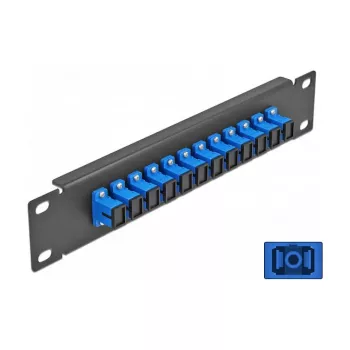 Fiber Optic Patch Panel DeLOCK 10 Zoll 12 Port SC Simplex blau 1U schwarz