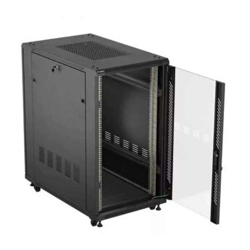 19-Zoll-Rack-Schrank LANBERG 22HE 600x1000 mm, schwarz, Glastüren vorne und hinten