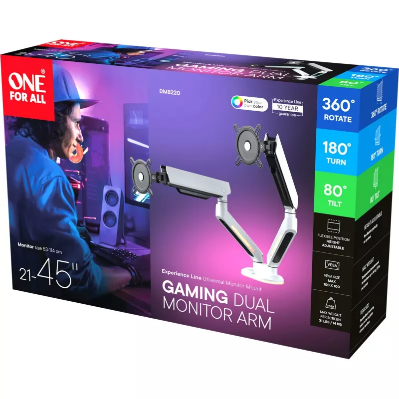 Universal Gaming Dual Monitor Arm (DM8220), Monitor Mount Weiß, RGB
