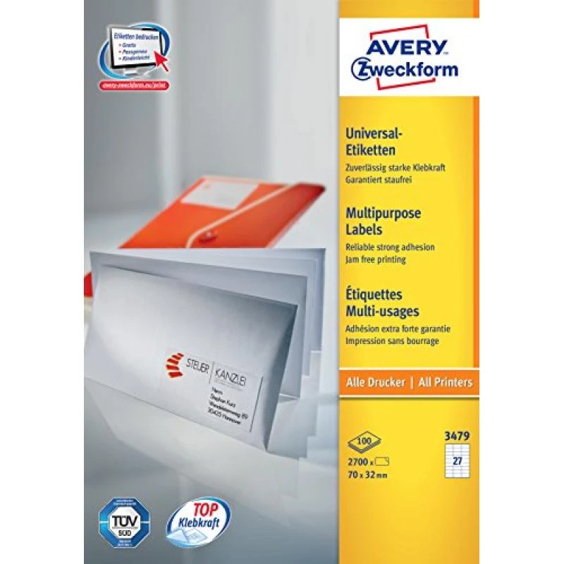 Avery-Zweckform 3479 Etiketten Weiß Papier 70x32mm Permanentkleber