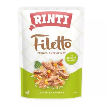 Nassfutter für Hunde RINTI Filetto Entenfilet mit Gemüse 100 g Beutel, Alleinfuttermittel, 15% Protein, 1% Fett, 81% Feuchtigkeit