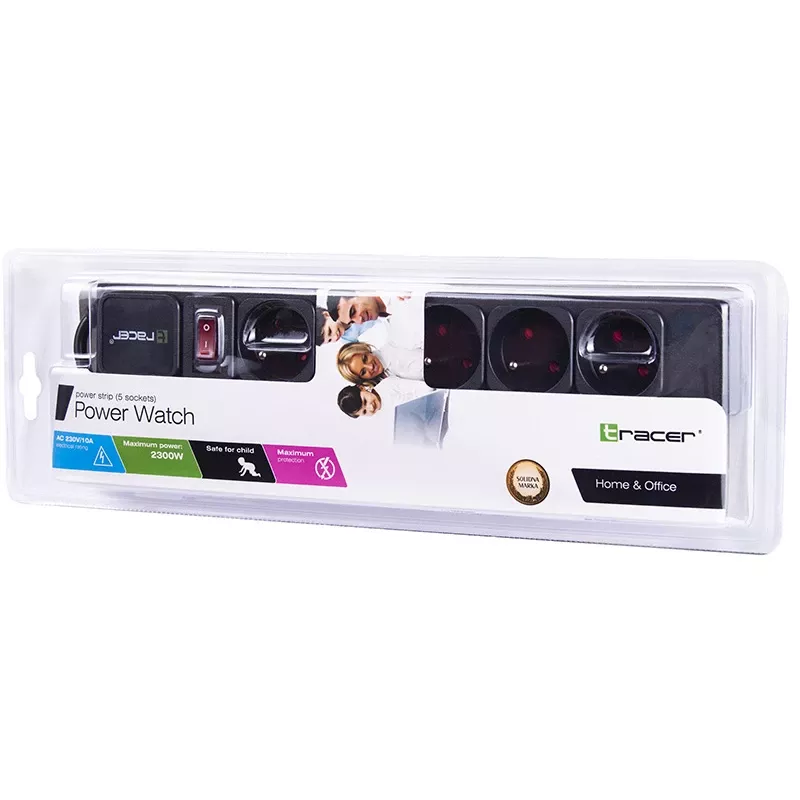 Tracer PowerGear Schwarz 5 AC-Steckdosen 1,5 m 2300 W