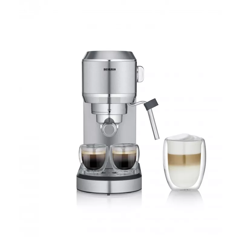 Espressomaschine SEVERIN Newspresa KA 5997 — halbautomatisch, 1 l Wassertank, 1350 W, Kaffeepulver, schwarz/gebürsteter Edelstahl/chrom