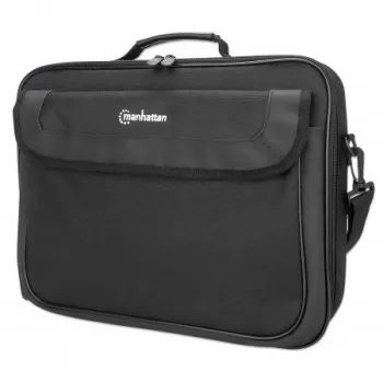 Manhattan Cambridge Laptoptasche 15,6 Zoll, Clamshell-Design, Schwarz, NIEDRIGER PREIS, Zubehörfach, Dokumentenfach hinten, Schultergurt (abnehmbar), Äquivalent zu Targus TAR300, Notebooktasche, Drei Jahre Garantie