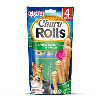 INABA Churu Rolls Hühnerrezept umwickelt Thunfischrezept - Katzenleckerli - 4x10 g