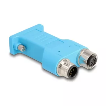 DELOCK D-Sub 9 Buchse auf 2× M12 5-polig A-codiert CAN-Bus-Splitter 180° blau