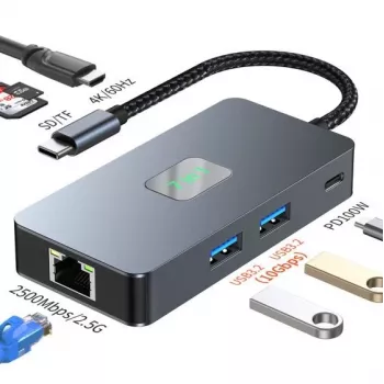 TB Adapter Hub USB-C (7-in-1) HDMI USB SD/TF RJ45 (2500 Mbit/s) PD