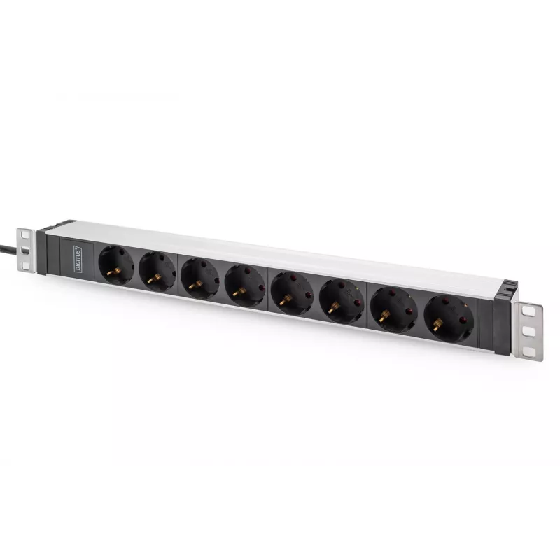 Digitus Steckdosenleiste mit Aluminiumprofil, 8-fach Sicherheitssteckdose, 2 m Kabel, IEC C20 Stecker