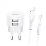 Ladegerät usams XTXLOGT18TC05 mit 2x USB-Anschlüssen und integriertem USB‑C-Kabel, 2,1A Ausgang
