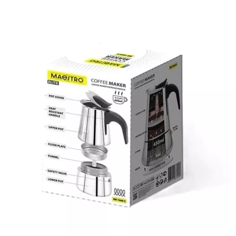 Moka pot Maestro MR-1660-9, Herdkaffeemaschine für 6 Tassen, schwarz