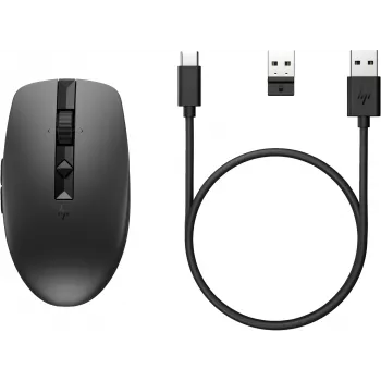 HP 710 Wiederaufladbare Stille Maus, Beidhändig, RF Wireless + Bluetooth, 3000 DPI, Schwarz