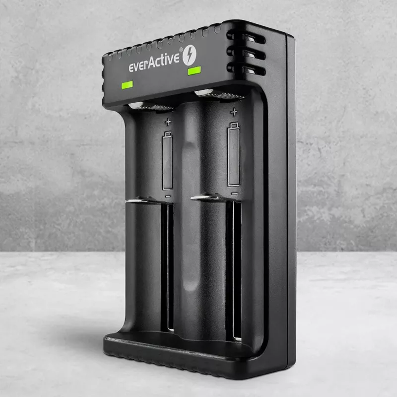 Batterieladegerät everActive LC200 Haushalt USB, 2-Schacht, Li-Ion, unterstützt A/AA/AAA/AAAA/C/D, 5 V Eingang, 4,2 V Ausgang, schwarz