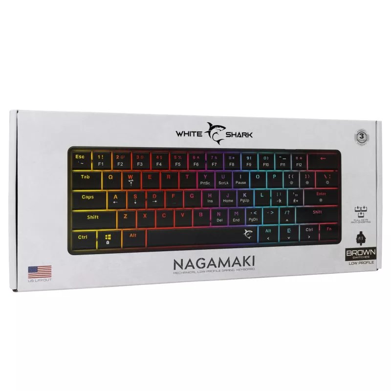 Mechanische Tastatur White Shark Nagamaki GK-006131 Schwarz US-Layout Brown Switches