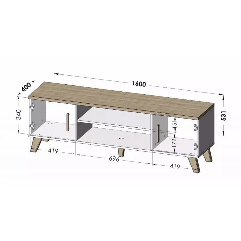 Cama TV stand LOTTA 160 2D2K wotan oak/mat Schwarz