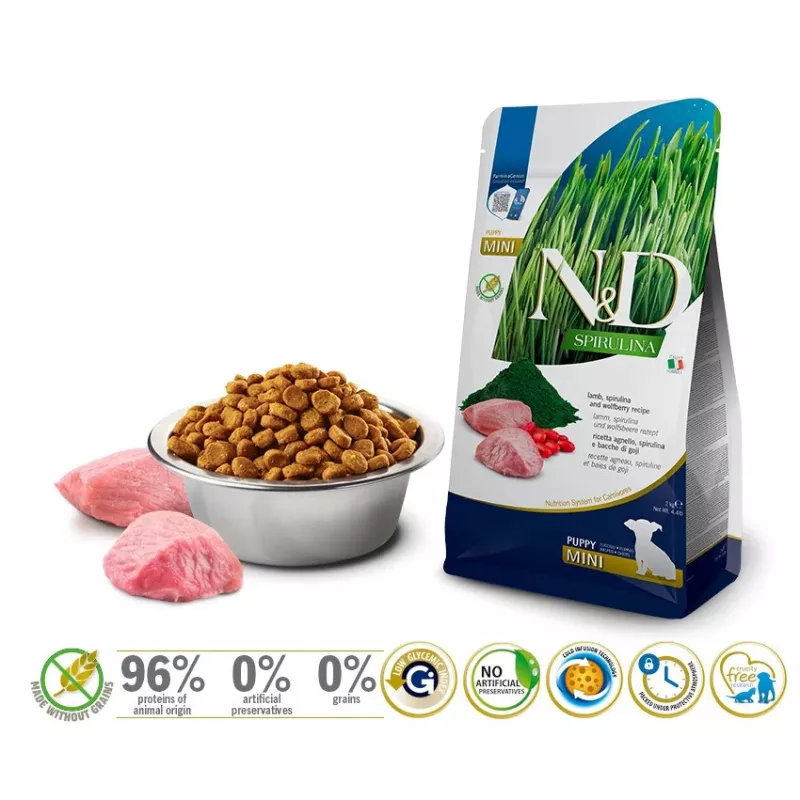 FARMINA N&D Spirulina Lamb Puppy Mini – Trockenfutter für Hunde – 2 kg