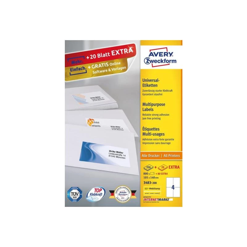 Selbstklebendes Etikett Rechteck Avery 3483