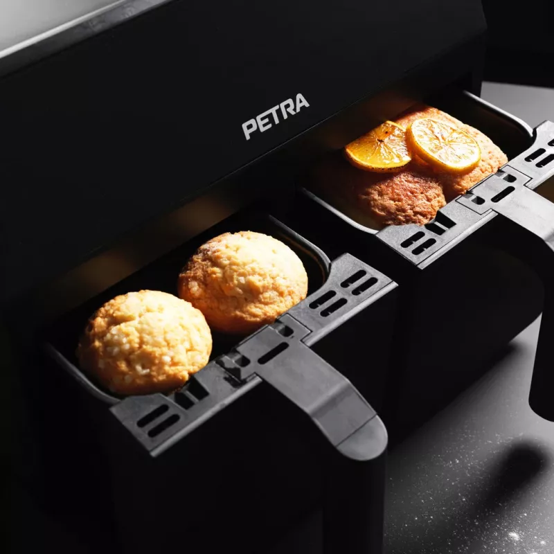 Heißluftfritteuse Petra PT4750BLKVDEEU7, Zweikammer, 3,7 L Fassungsvermögen, Schwarz