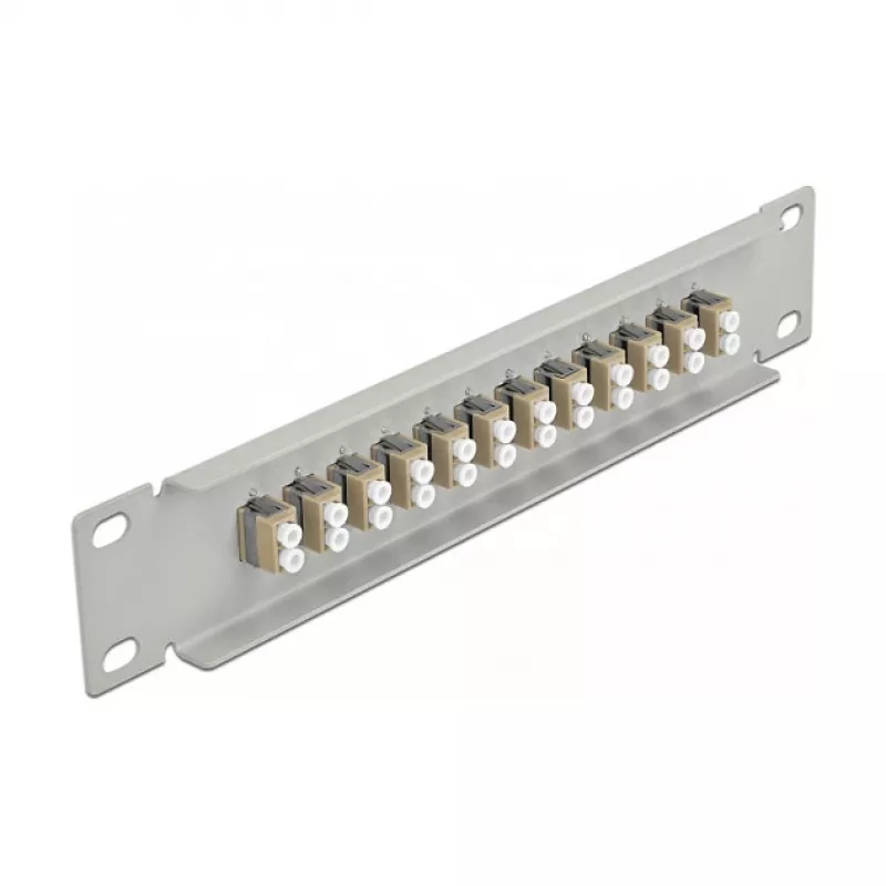 Glasfaser-Patchpanel DeLOCK 10 Zoll 12 Port LC Duplex Beige 1U Grau