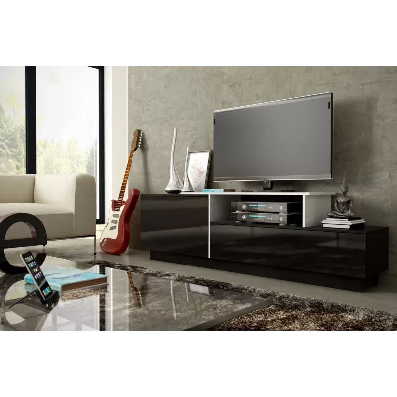 Cama TV-Schrank SIGMA 3 180 schwarz/schwarz glänzend + biały