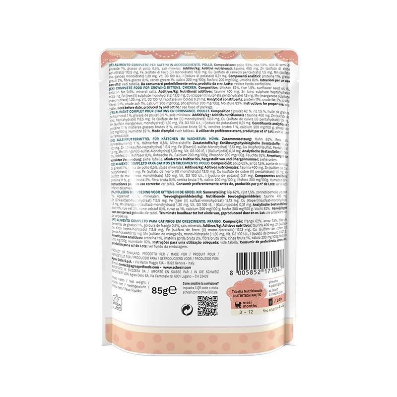 SCHESIR Hähnchenfilets in Gelee - Nassfutter für Kätzchen - 85g