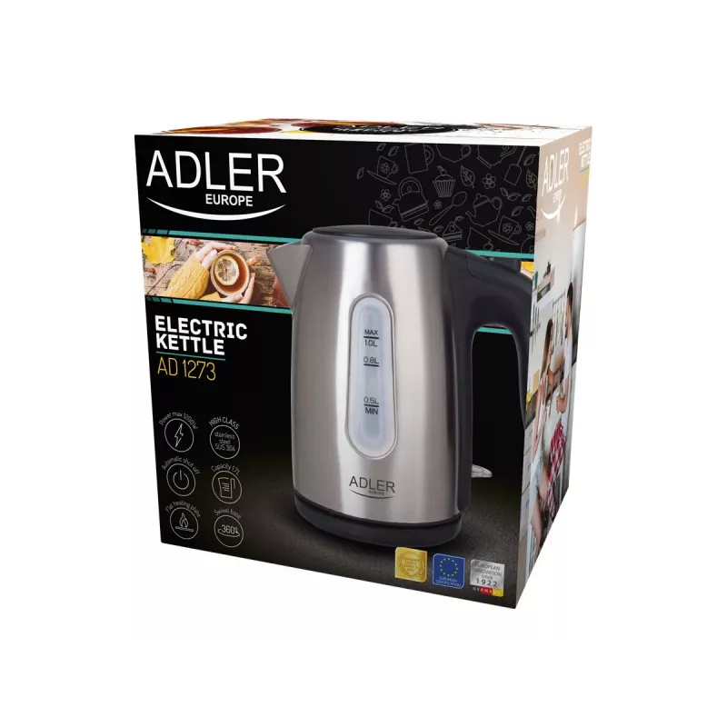 Elektrischer Wasserkocher Adler AD 1273 1 L 1200 W Schwarz Haselnuss Edelstahl