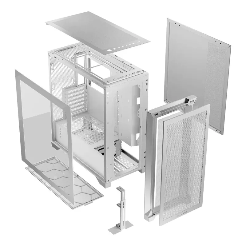PC-Gehäuse MODECOM VOLCANO EXPANSE S MIDI Tower — Weiß, microATX, gehärtetes Glas, USB-C, unterstützt GPU 430 mm