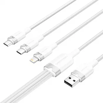 USB 2.0 A auf 3-in-1 3A Kabel Vention CTPWG 1,5 m weiß